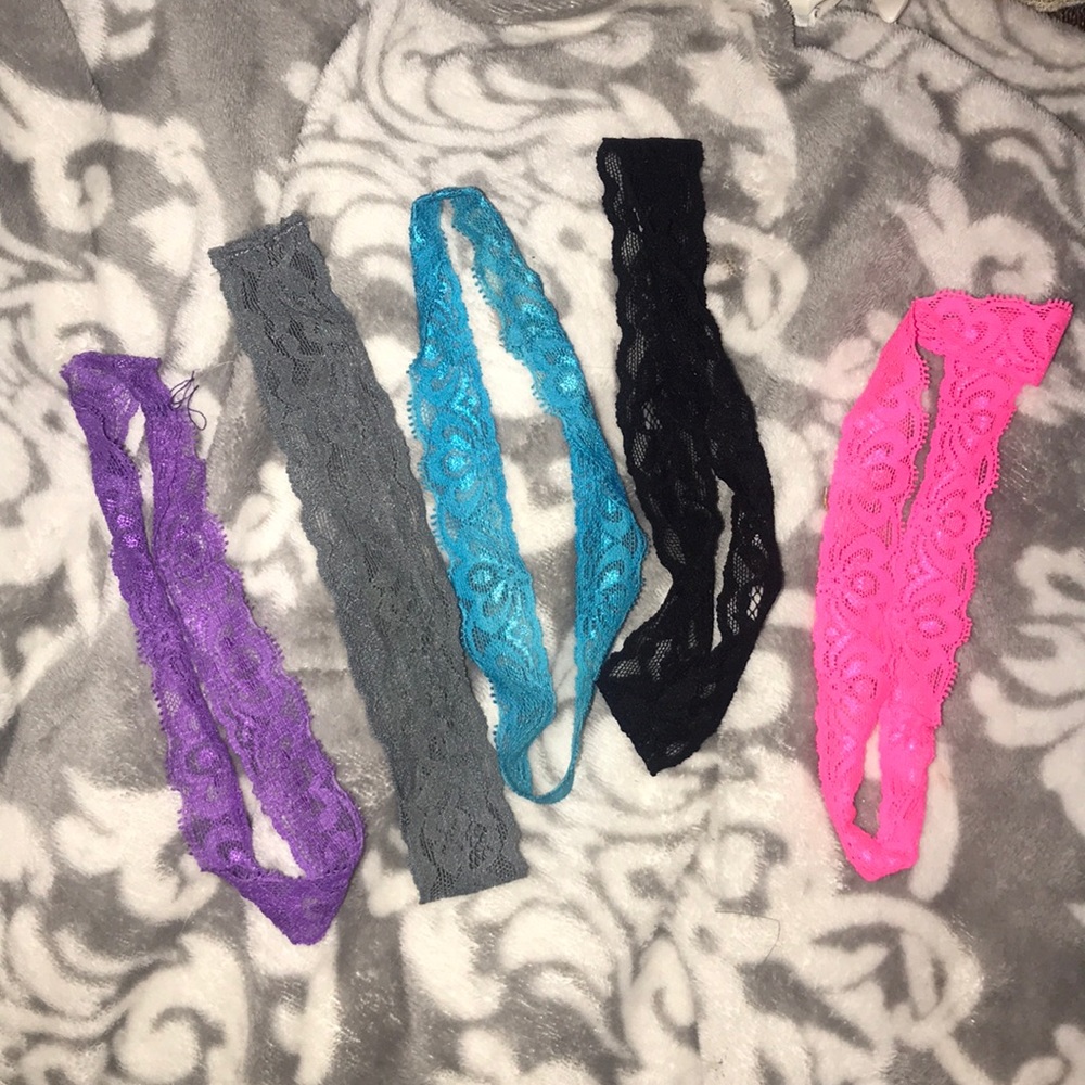 five multi colored lace headbands
